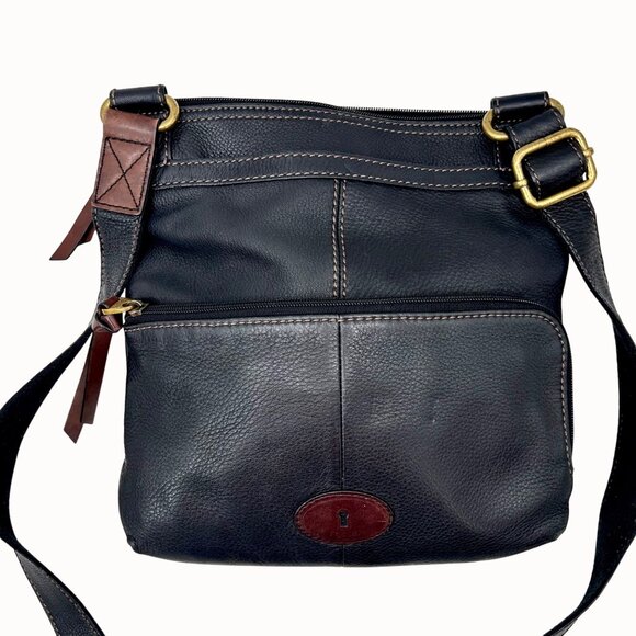 FOSSIL MORGAN TRAVELLER BLK PEBBLED LEATHER ORGANIZER CROSSBODY MESSENGER BAG - Picture 4 of 12